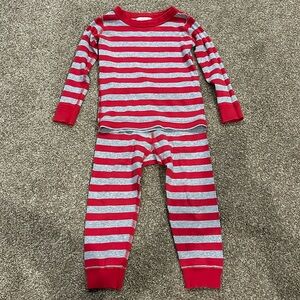 Kids size 3T (90cm) red/gray stripe Hanna Andersson 2-piece pj set